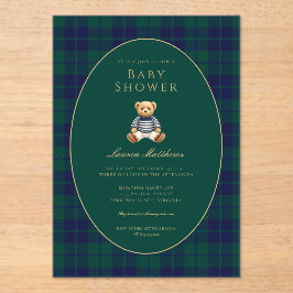 Invitaciones Acrílicas Classic Dark Plaid Baby Shower Acrylic Invitation
