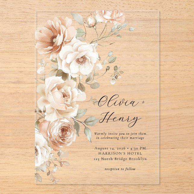 Invitaciones Acrílicas Classic Elegant Floral Acrylic Wedding Invitation (Anverso)
