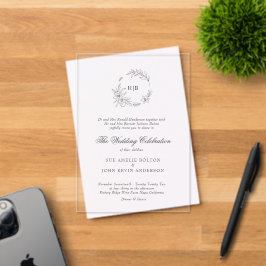 Invitaciones Acrílicas Classic Floral Wreath Monogram Wedding