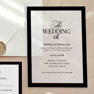 Invitaciones Acrílicas Classic Luxe   Elegante Boda de marco negro