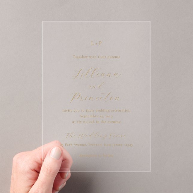 Invitaciones Acrílicas Classic Neutral Monogram Elegant Wedding (Insitu (portátil))