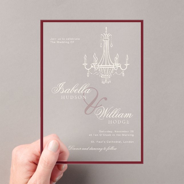 Invitaciones Acrílicas Classic Old Money Deep Red Retro Timeless Wedding (Insitu (portátil))
