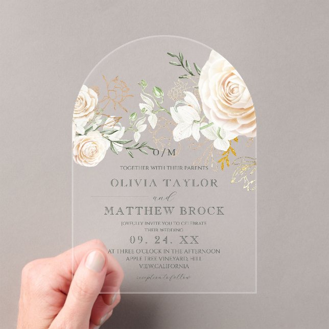 Invitaciones Acrílicas Classic Roses Floral Garden Wedding (Insitu (portátil))