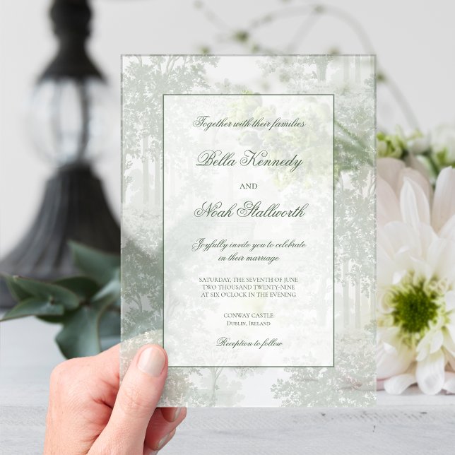 Invitaciones Acrílicas Classic Sage Green Landscape Toile Wedding (Subido por el creador)