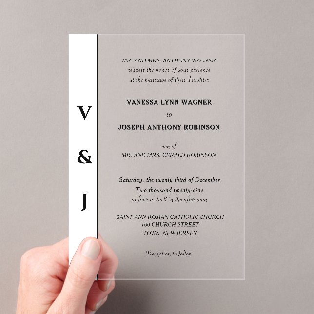 Invitaciones Acrílicas Classic White Black Modern Wedding (Insitu (portátil))