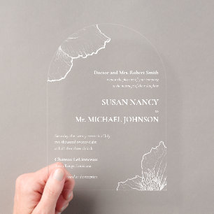 Invitaciones Acrílicas Clavel Blanco Clásico Arte de Línea Boda Formal 🥂