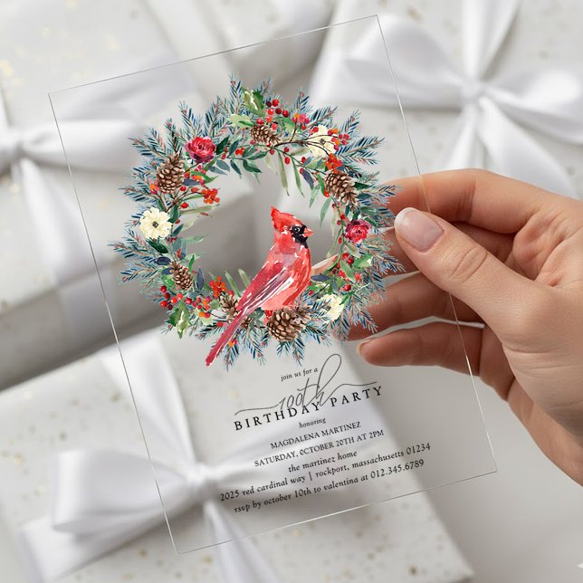 Invitaciones Acrílicas CLEAR ACRYLIC 100th Birthday Party Cardinal (Subido por el creador)