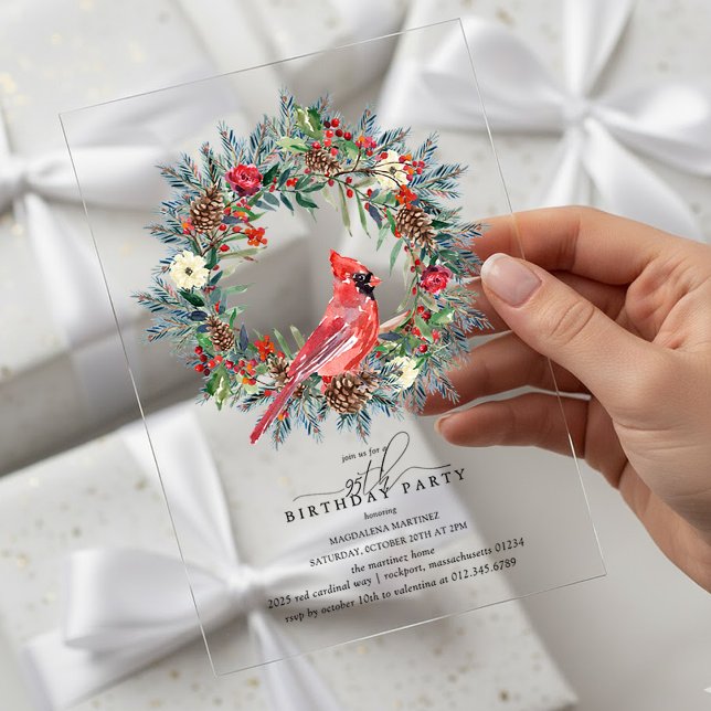 Invitaciones Acrílicas CLEAR ACRYLIC 95th Birthday Party Cardinal (Subido por el creador)