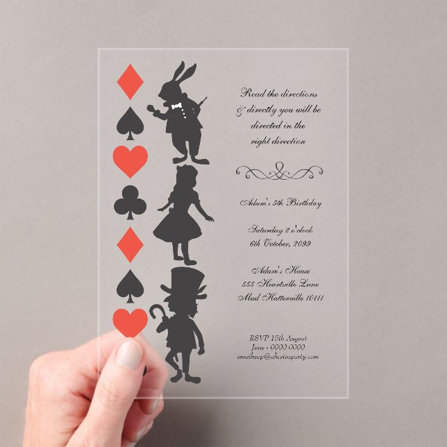 Invitaciones Acrílicas CLEAR Alice in Wonderland Cards Tea Party Birthday (Insitu (portátil))