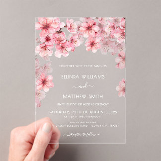 Invitaciones Acrílicas Clear Cherry Blossom Wedding