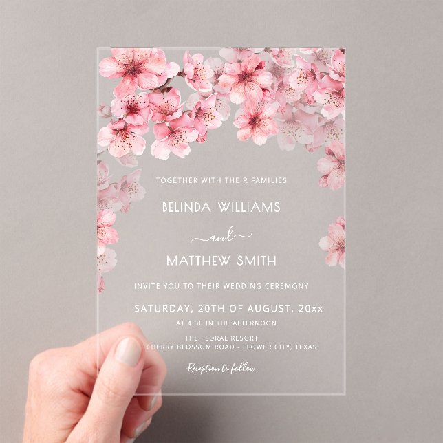 Invitaciones Acrílicas Clear Cherry Blossom Wedding (Insitu (portátil))