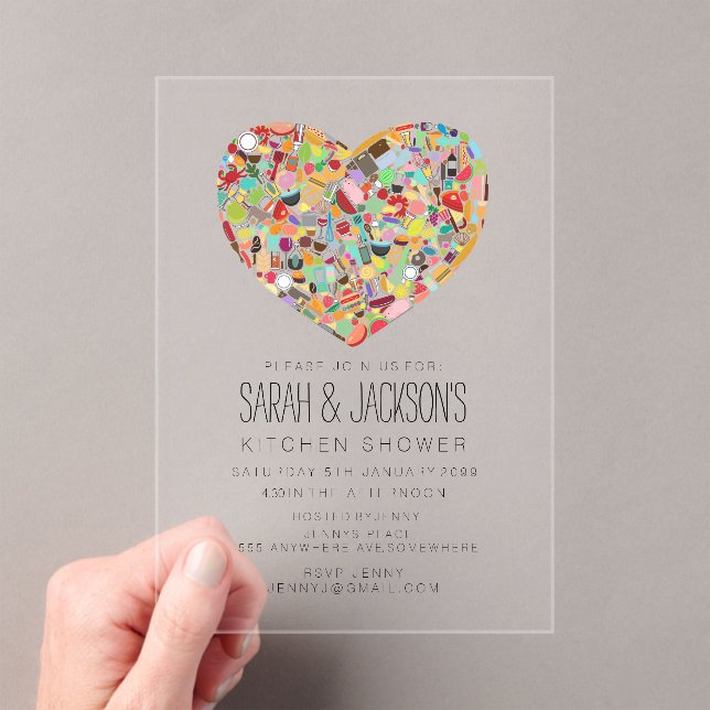 Invitaciones Acrílicas CLEAR Food Heart Kitchen Tea Bridal Shower Party (Insitu (portátil))