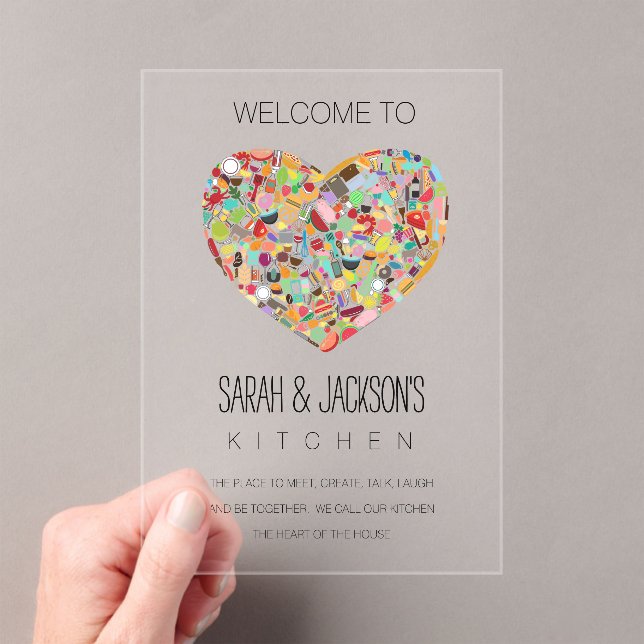Invitaciones Acrílicas CLEAR Food Love Heart Kitchen Welcome Sign (Insitu (portátil))