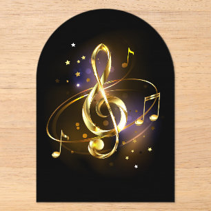 Invitaciones Acrílicas Clef de sol de música dorada