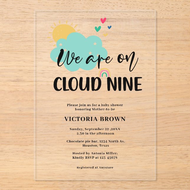 Invitaciones Acrílicas Cloud NIne Baby Shower  (Anverso)