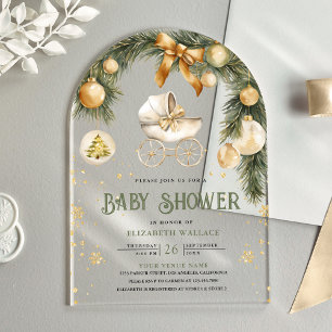 Invitaciones Acrílicas Cochecito Rústico Boho Invierno Navidad Shower de