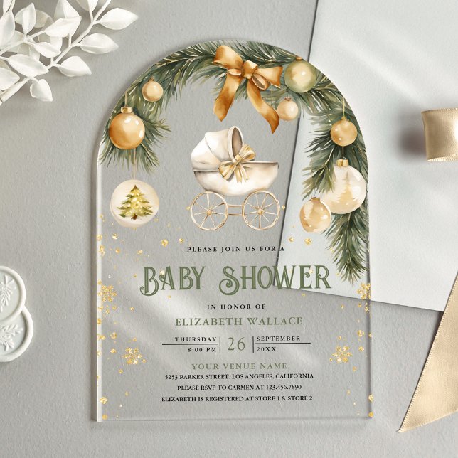 Invitaciones Acrílicas Cochecito Rústico Boho Invierno Navidad Shower de  (Subido por el creador)