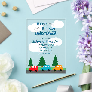 Invitaciones Acrílicas Coches Cumpleaños Niño