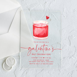Invitaciones Acrílicas Cocktail acuarela Fiesta del día de Galentine