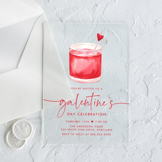 Invitaciones Acrílicas Cocktail acuarela Fiesta del día de Galentine (Subido por el creador)