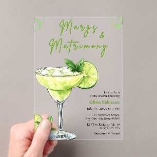Invitaciones Acrílicas Cocktail Margs y Matrimonio Despedida de Soltera