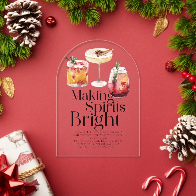Invitaciones Acrílicas Cóctel de Navidad Making Spirits Bright Fiesta (Insitu (Vacaciones))