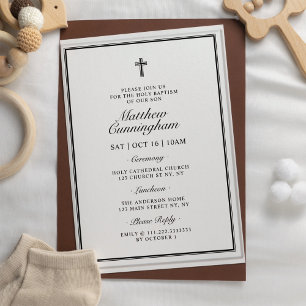 Invitaciones Acrílicas Código QR de Bautizo Elegante Moderno Cruz