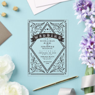 Invitaciones Acrílicas Código QR de Boda Rústica del Oeste Vintage