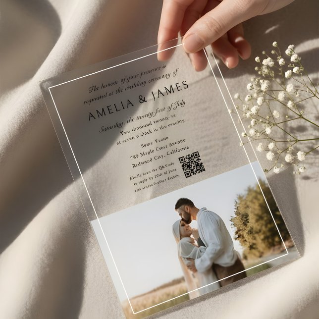 Invitaciones Acrílicas Código QR de caligrafía elegante fotográfica (Subido por el creador)