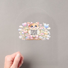 Invitaciones Acrílicas Código QR personalizado Kawaii lindo gato floral r