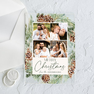 Invitaciones Acrílicas Colaje fotográfico de piña de pino en acuarela rús