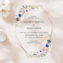 Colección de boda de acrílico floral azul melocotó