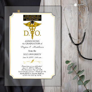 Invitaciones Acrílicas College of Osteopathic Medicine DO Physician Grad 