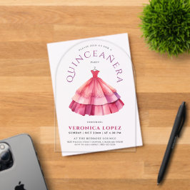 Invitaciones Acrílicas Color de agua del traje Princesa Princesa Rosa Tra