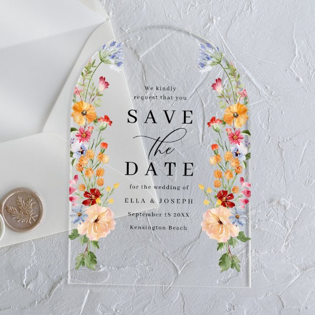Invitaciones Acrílicas Colorful Bold Wildflower Wedding Save The Date (Subido por el creador)