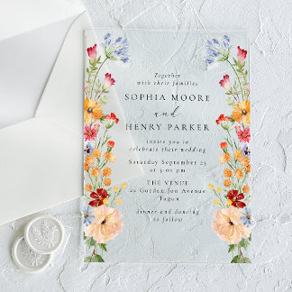 Invitaciones Acrílicas Colorful Bold Wildflowers Wedding
