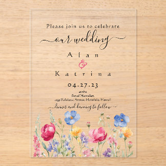Invitaciones Acrílicas Colorful Garden Boho Wildflower Wedding Invitation