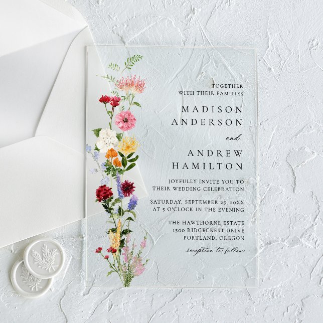 Invitaciones Acrílicas Colorful Watercolor Wildflower Wedding (Subido por el creador)