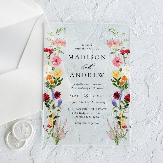 Invitaciones Acrílicas Colorful Watercolor Wildflower Wedding (Subido por el creador)