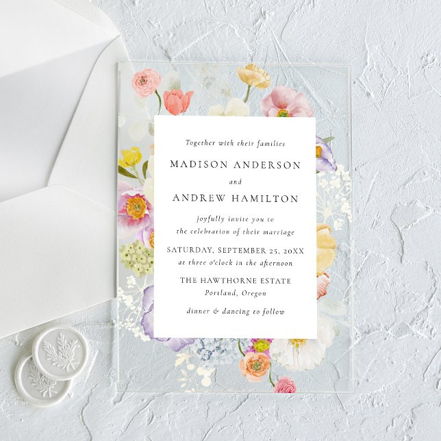 Invitaciones Acrílicas Colorful Watercolor Wildflower Wedding (Subido por el creador)