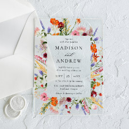 Invitaciones Acrílicas Colorful Watercolor Wildflower Wedding