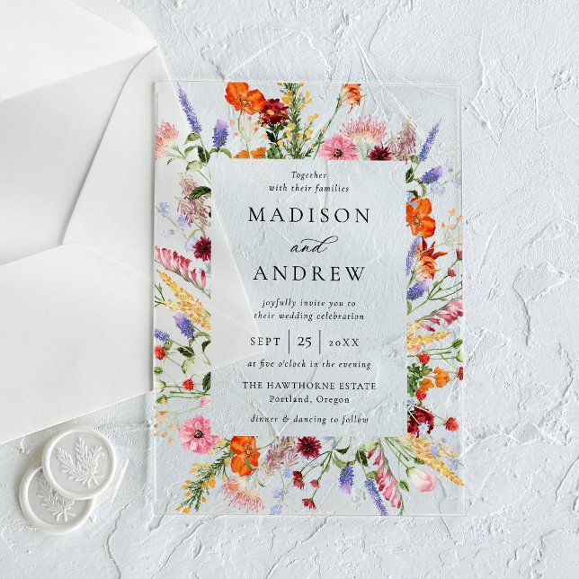 Invitaciones Acrílicas Colorful Watercolor Wildflower Wedding (Subido por el creador)