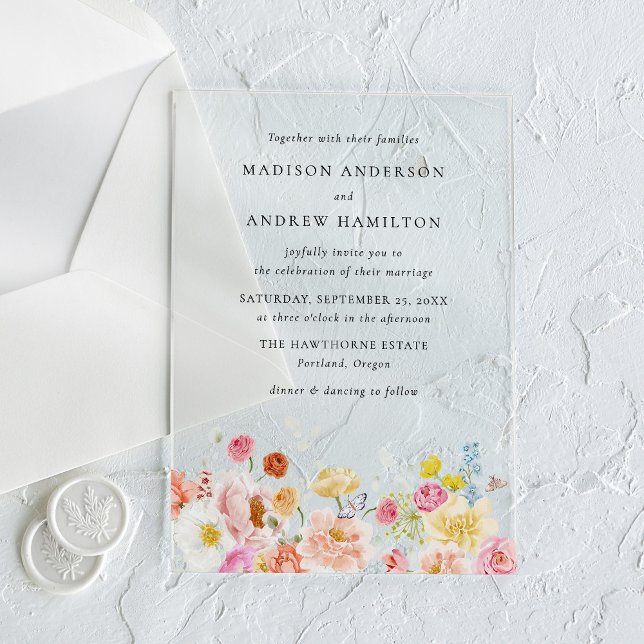 Invitaciones Acrílicas Colorful Watercolor Wildflower Wedding (Subido por el creador)