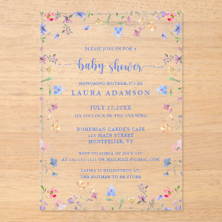 Invitaciones Acrílicas Colorful Watercolor Wildflowers Baby Shower