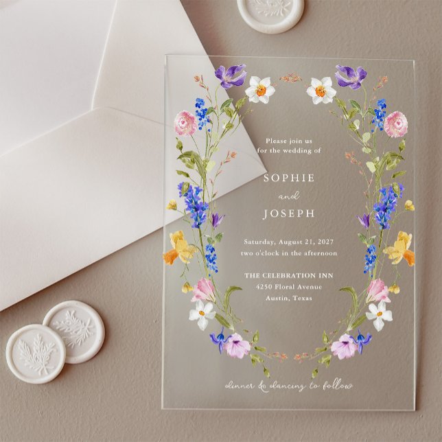 Invitaciones Acrílicas Colorida flor de Boho | Boda (Subido por el creador)