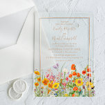 Invitaciones Acrílicas Coloridas flores silvestres casadas en el campo<br><div class="desc">Las coloridas flores silvestres Country Wedding Acrylic Invitation presenta flores de campo de bonito en naranja,  amarillo,  morado y rosa sobre un fondo opaco con tu información sobre la invitación a la boda en el centro. Personalice editando el texto en los cuadros de texto. Diseñado por Evco Studio www.zazzle.com/store/evcostudio</div>