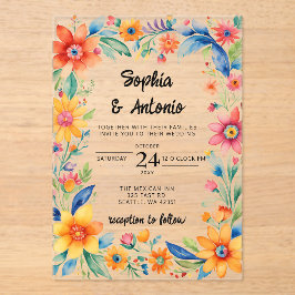 Invitaciones Acrílicas Colorido Boda de Fiesta Floral Mexicana