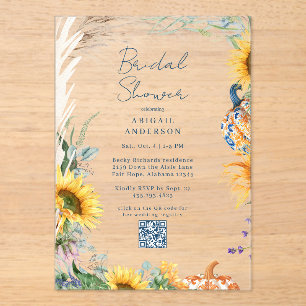 Invitaciones Acrílicas Colorido Boho Calabaza Teal Otoño Despedida de Sol
