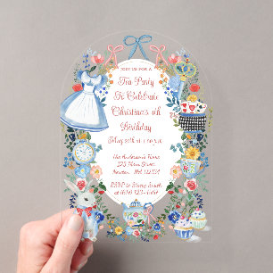 Invitaciones Acrílicas Colorido Cumpleaños Encantado de Alicia en el País