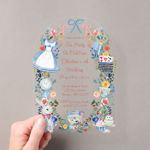 Invitaciones Acrílicas Colorido Cumpleaños Encantado de Alicia en el País